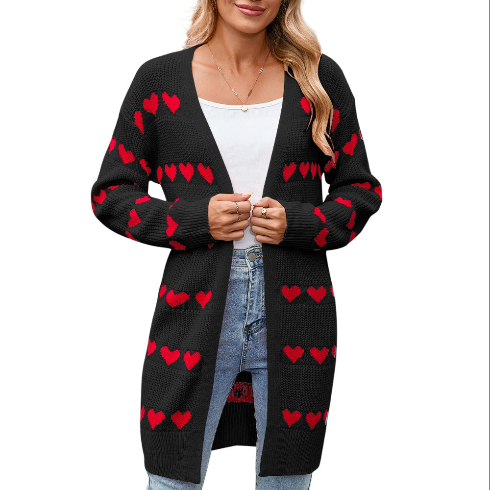 Women's Heart-shaped Jacquard Cardigan Coat Sweater