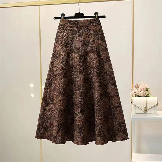High Waist Hollow-out Floral Large Swing Umbrella Skirt