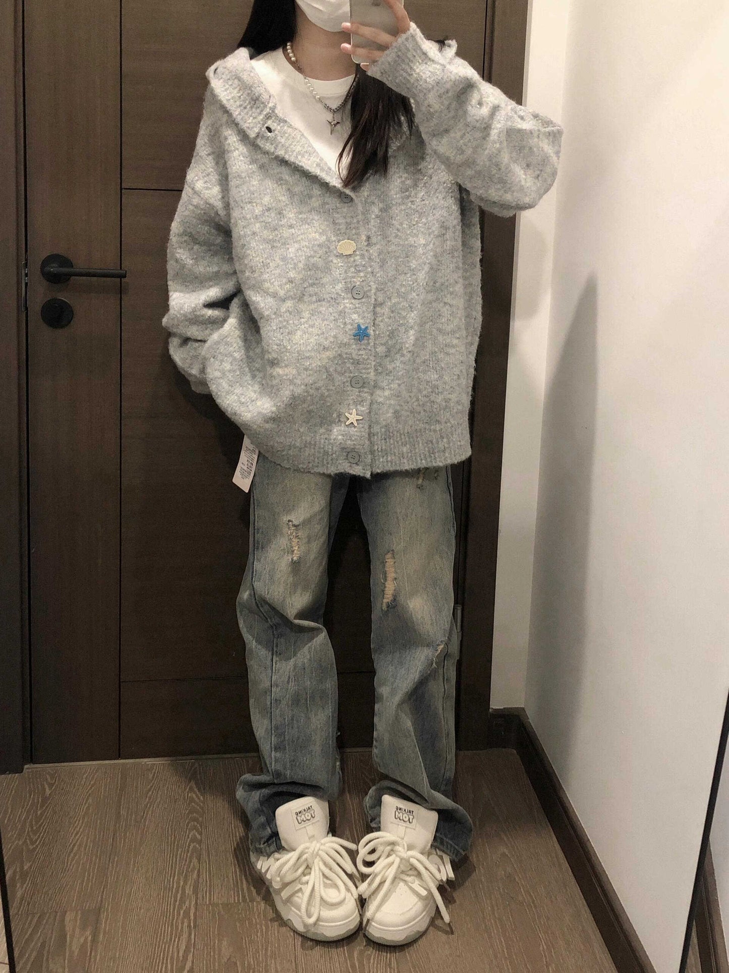 Hooded Sweater Cardigan Coat Women's Knitted Blouse