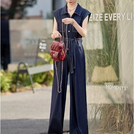Ærmeløs denim jumpsuit i Tencel med slankende effekt til kvinder
