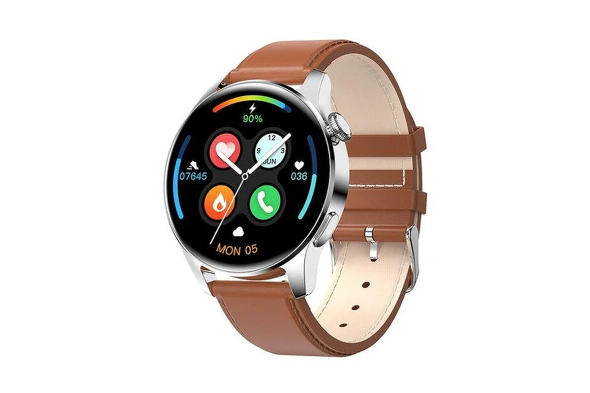 2024 New Bluetooth Call Smart Watch Men Sports Fitness Tracker Watches Business Steel Band Full Touch Screen Smartwatch for Men - Brown Leather