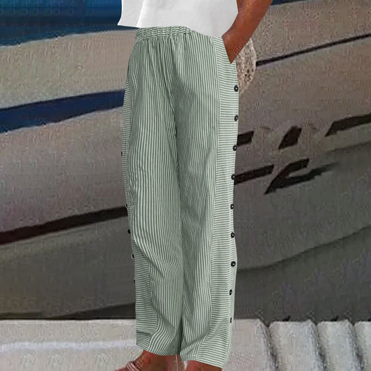 Women's Striped Casual Trousers Lightweight  Blend Stretch Pants