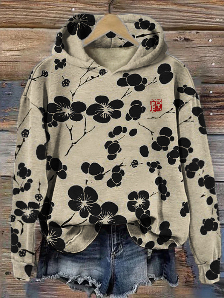 Fashion Spring And Autumn Plum Blossom Hooded Super Plus Size Loose-fitting Casual Pullover