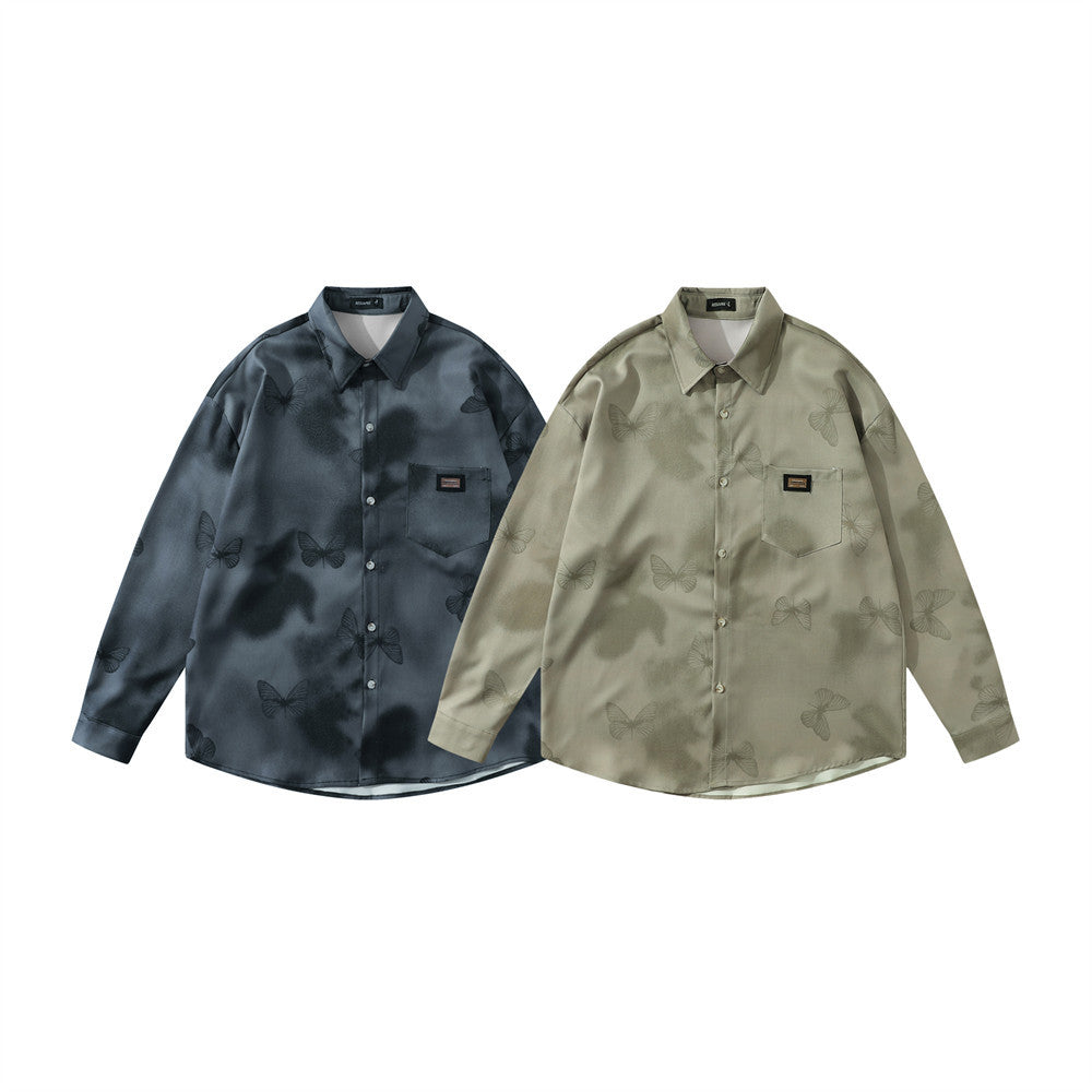 Butterfly Full Print Tie-dye Design Niche Loose Long Sleeve Shirt
