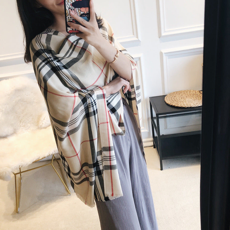 Fashion Plaid Cashmere Sjal Tofarvet Tørklæde