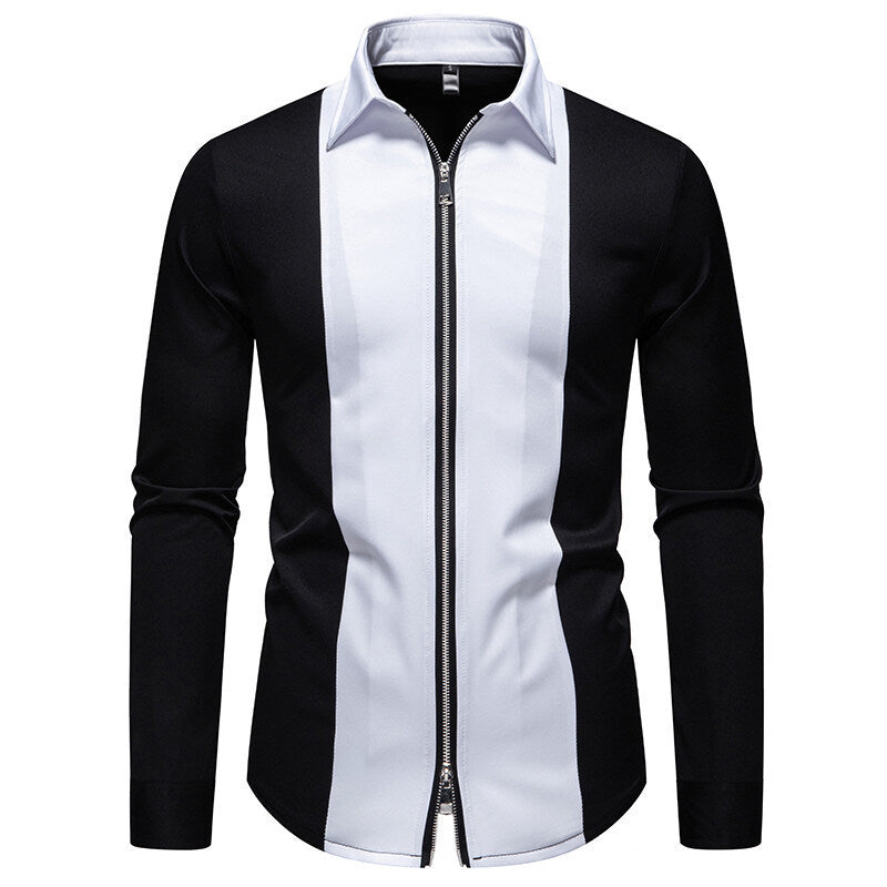 Color Block Zipper Design Plus Size Long Sleeve Shirt