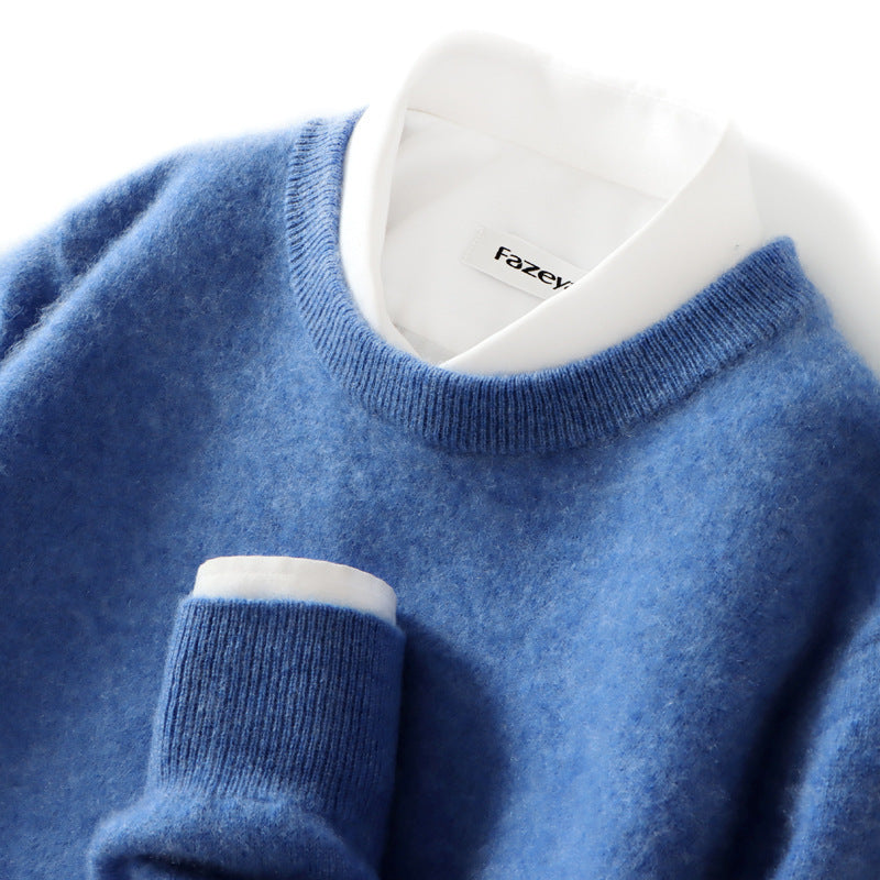Men's Loose Round Neck Solid Color Sweater Cashmere Knitted