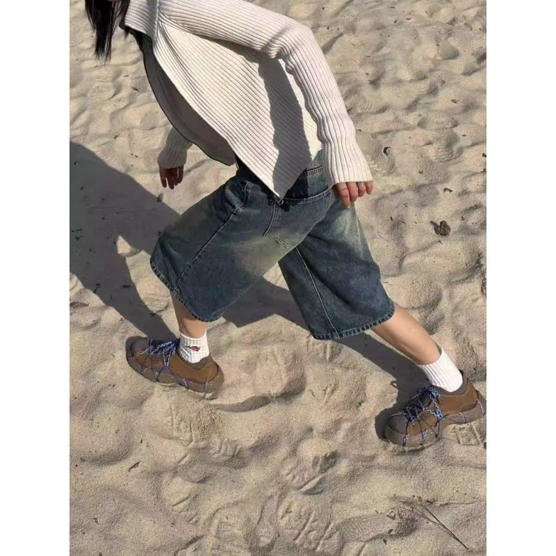 Retro Denim Shorts Cropped Bukser Kvinder Sommer Hot Girl Lavtaljede Løse Vaskede Mellemhøje Bukser