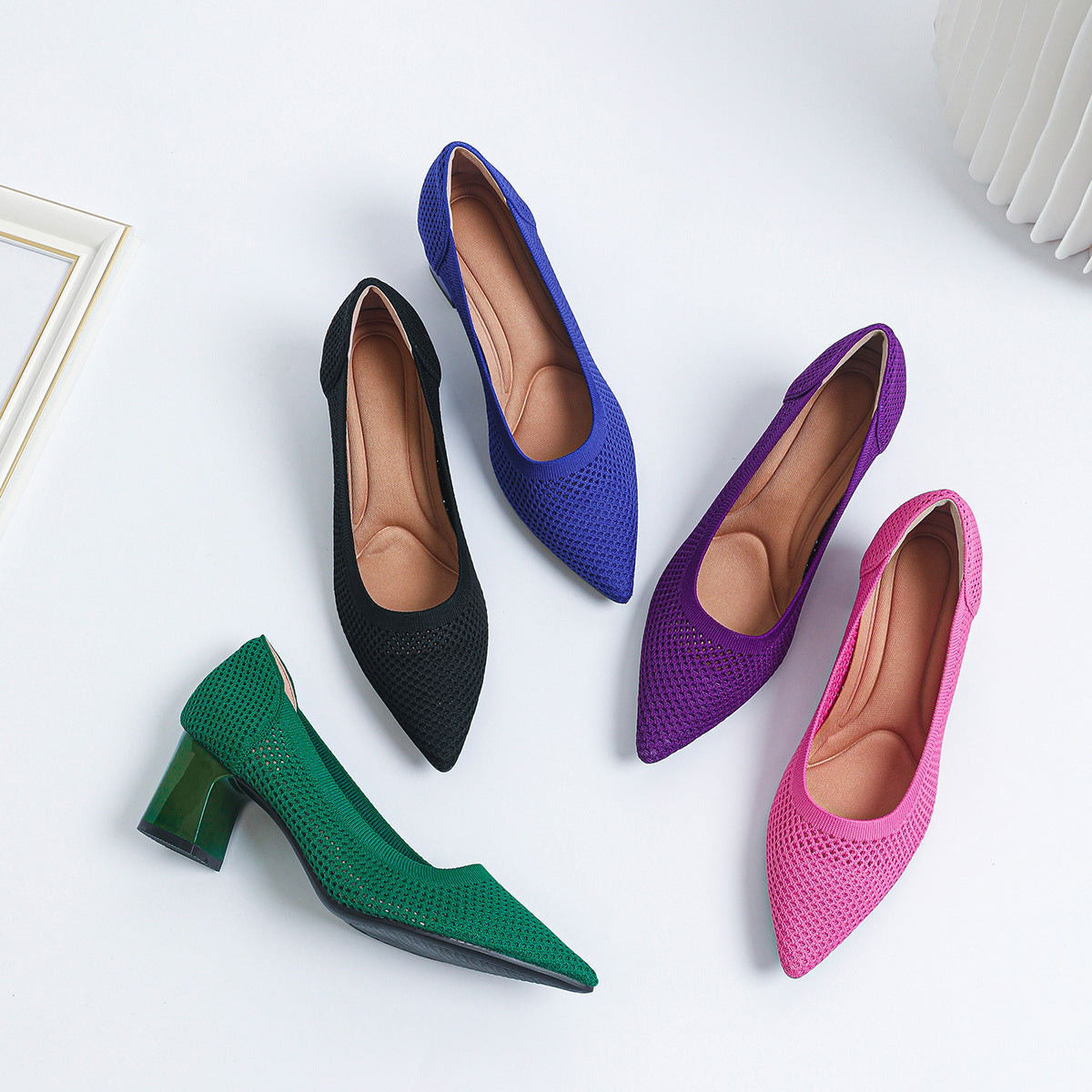 Women's Summer Casual Pointed Toe Chunky Heel Hollow Sandals