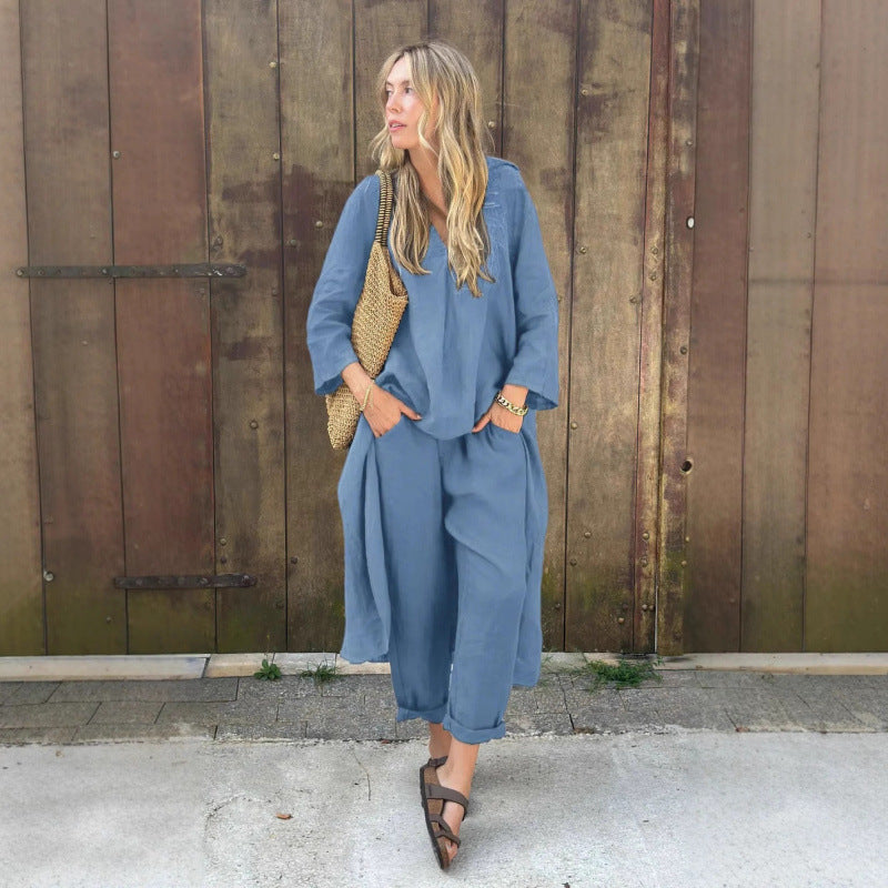 Shirt And High-waisted Loose-fitting Pants Workwear Set