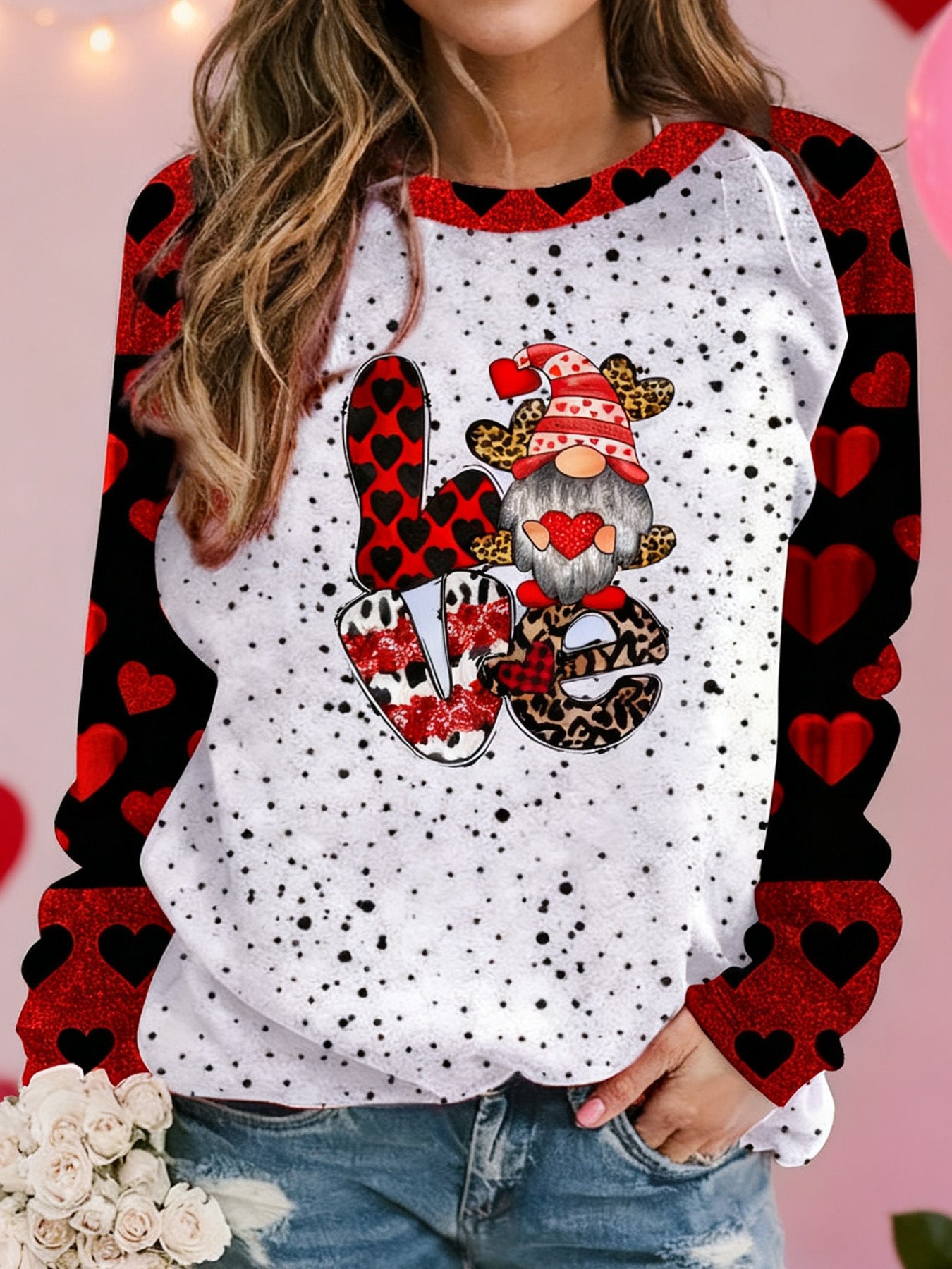 Plus Size Women's Printed Holiday Long Sleeve T-shirt