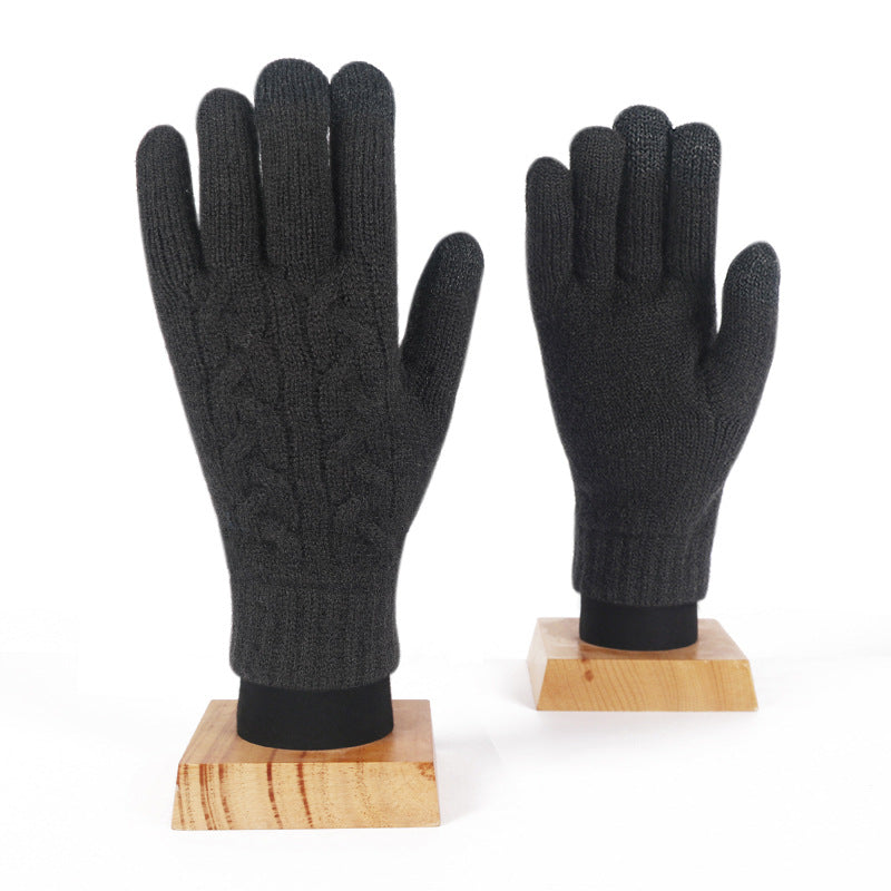 Winter Women's Double Layer Warm Touch Screen Knitted Gloves