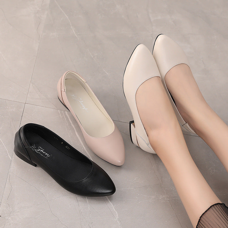 Autumn Cowhide Flat Pointed Low-cut Shoes