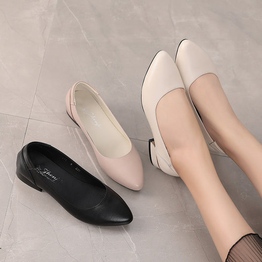 Autumn Cowhide Flat Pointed Low-cut Shoes