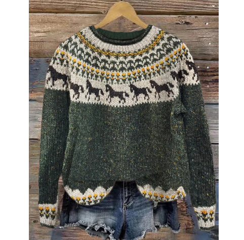 Sweatshirt-top med print, rund hals og lange ærmer til kvinder