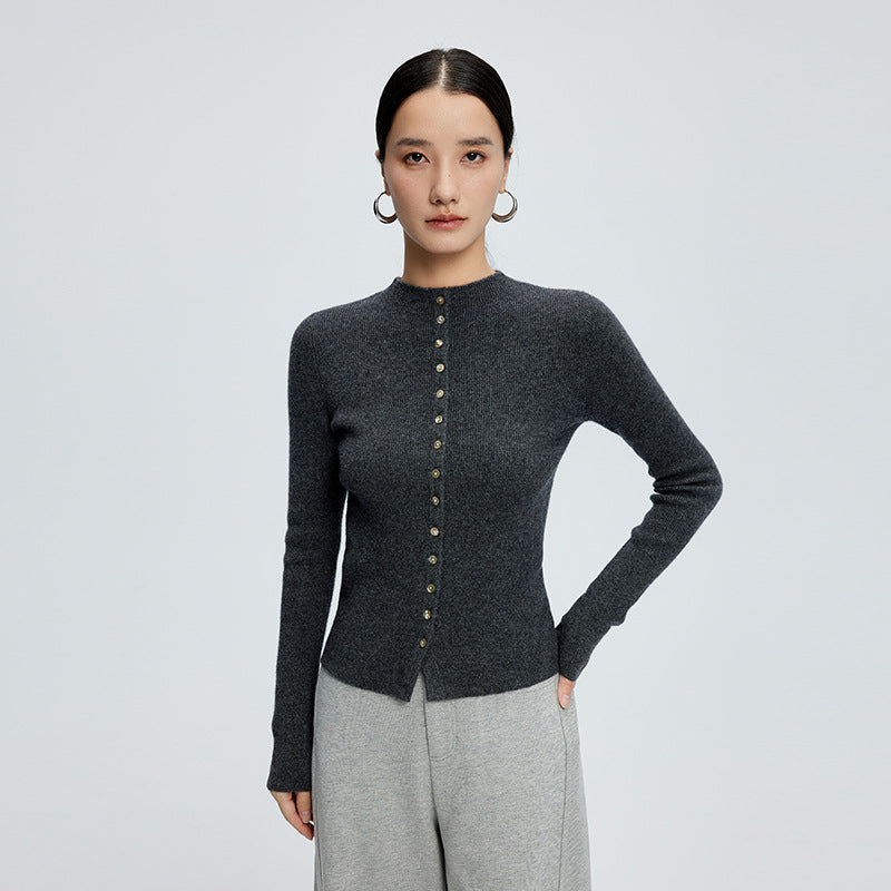 Half-high Collar Cashmere Cardigan Women's Slim-fit Short Sweater