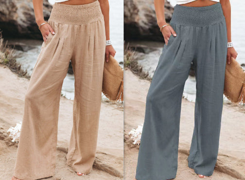 Women's Pants Casual Wide Leg Cotton Linen Loose Trousers
