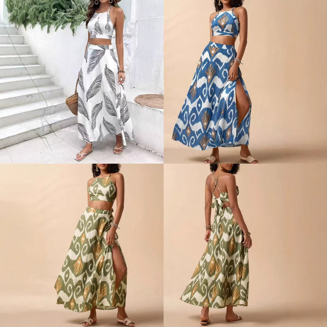 Strapless Sleeveless Top And Slit Skirt Set For Women