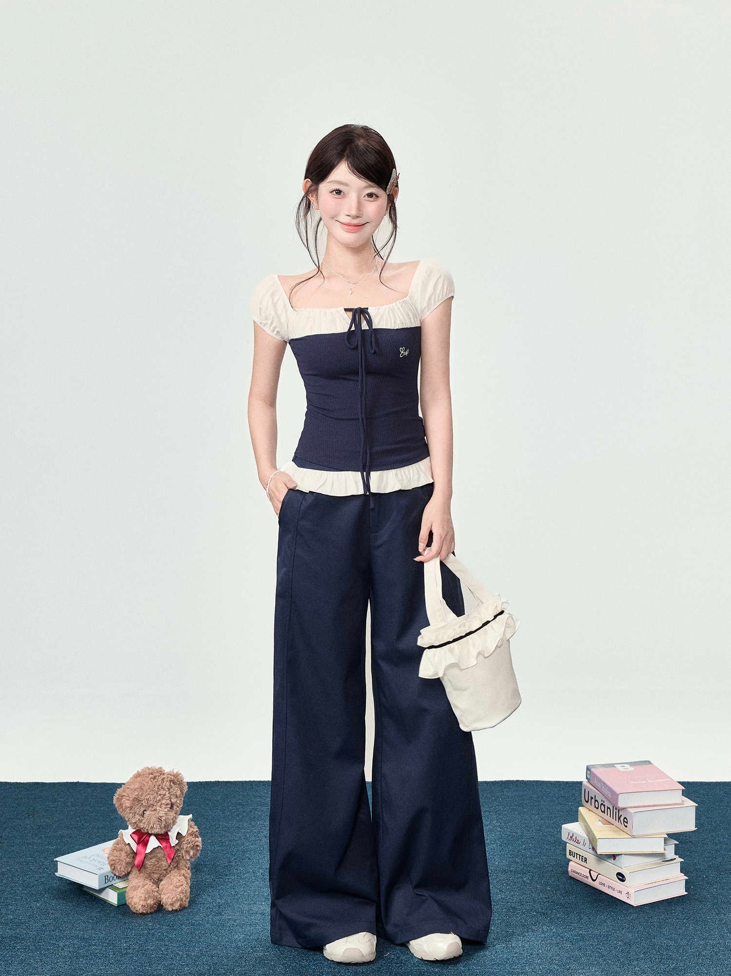 Dame Off-shoulder Kortærmet T-shirt Sommer Patchwork Top