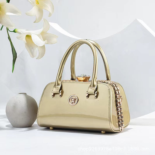 Skinnende læder diamantudsmykket enkel og elegant dame taske multifunktionel aftenclutch