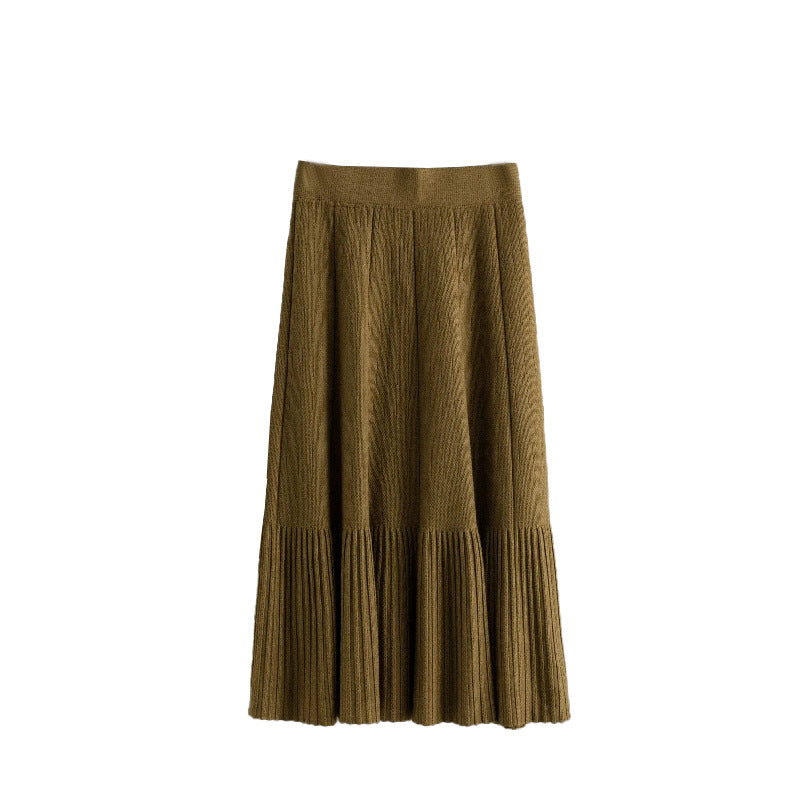 Waist Slimming Pleated Skirt Mid-length Women