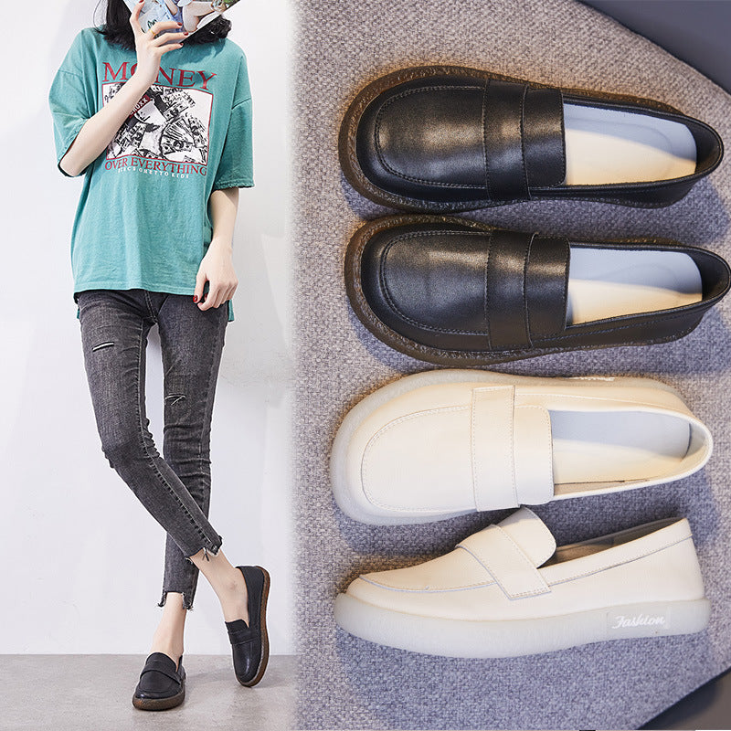 British All-match Leather Soft Sole White Shoes
