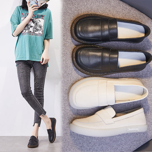 British All-match Leather Soft Sole White Shoes