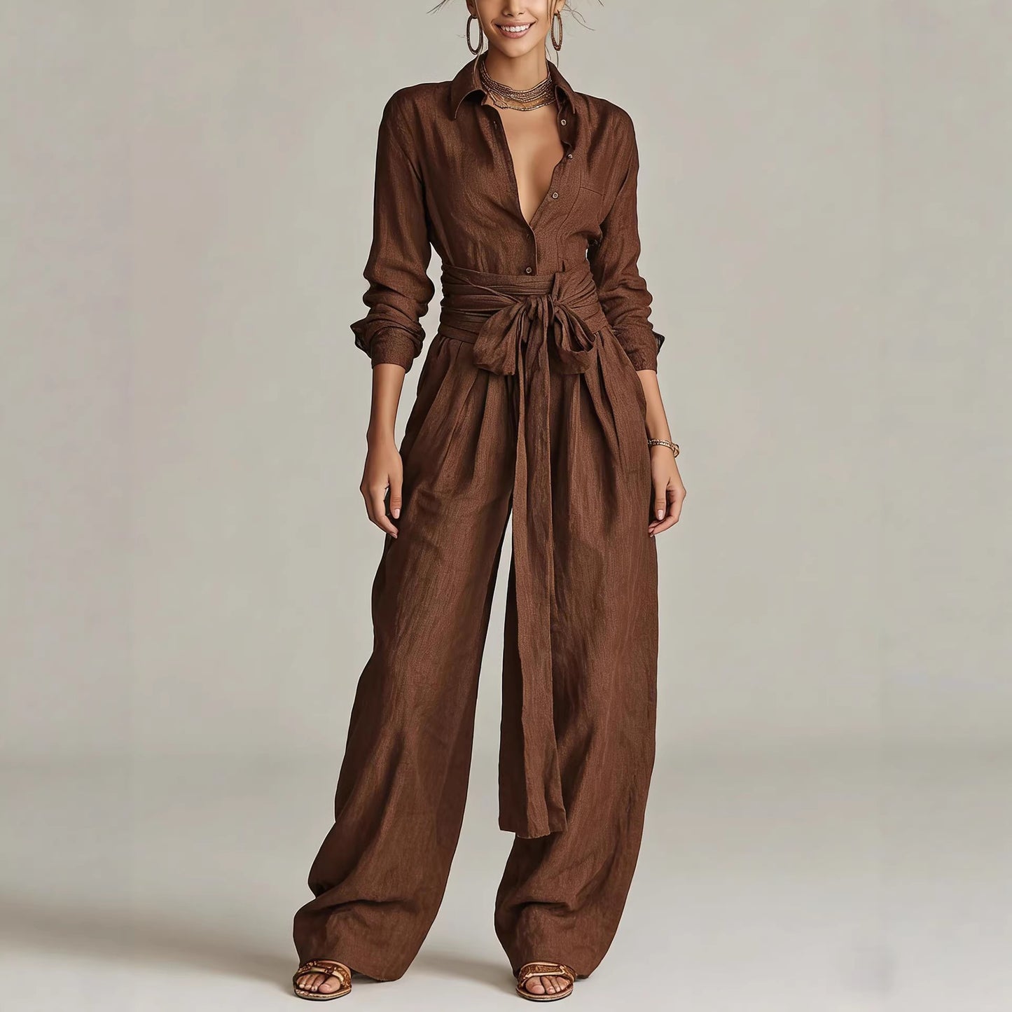 Solid-color High-waisted Short-sleeve Pants Fashion Casual Set