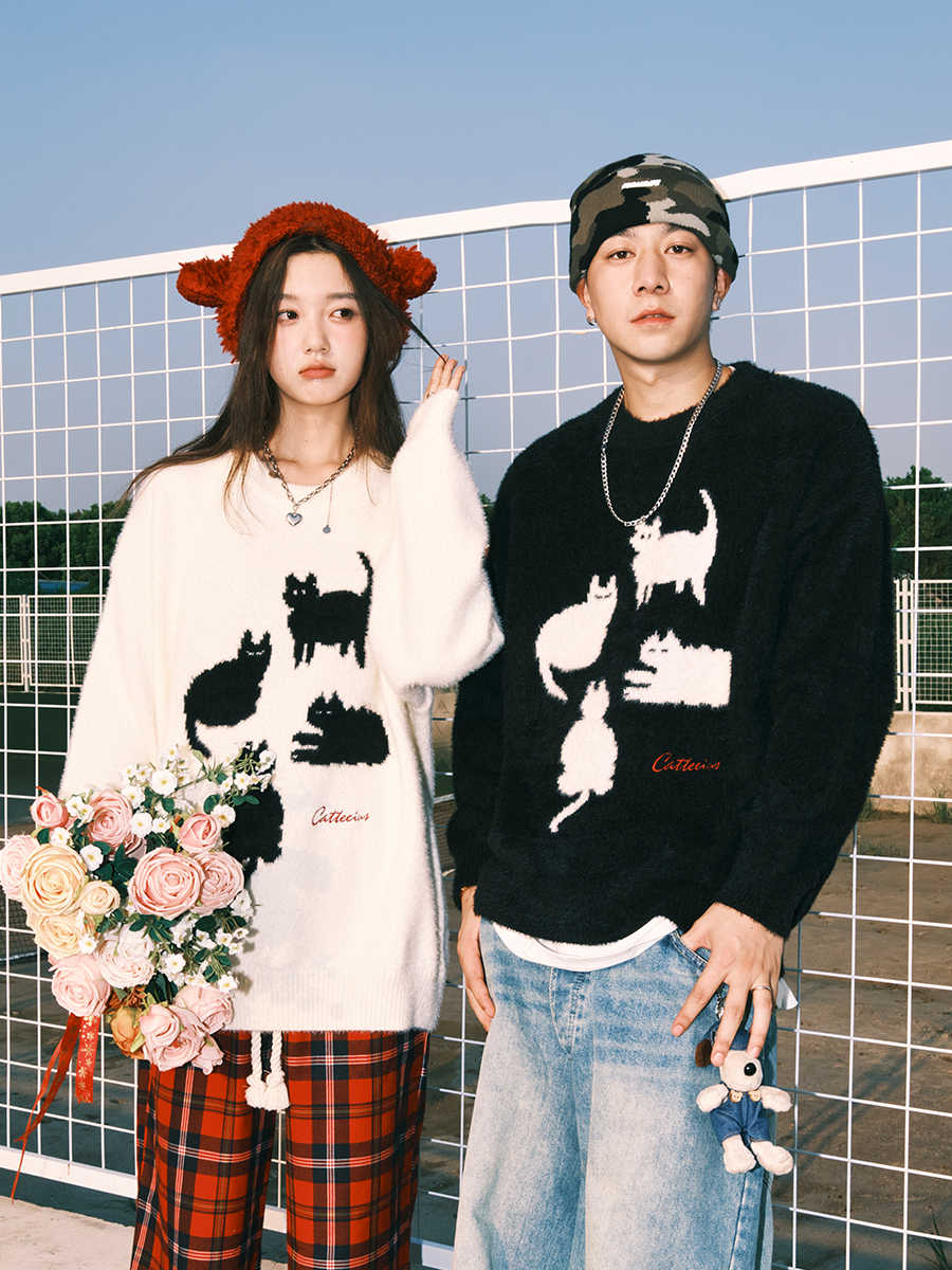 Cartoon Cat Mohair Loose Sweater