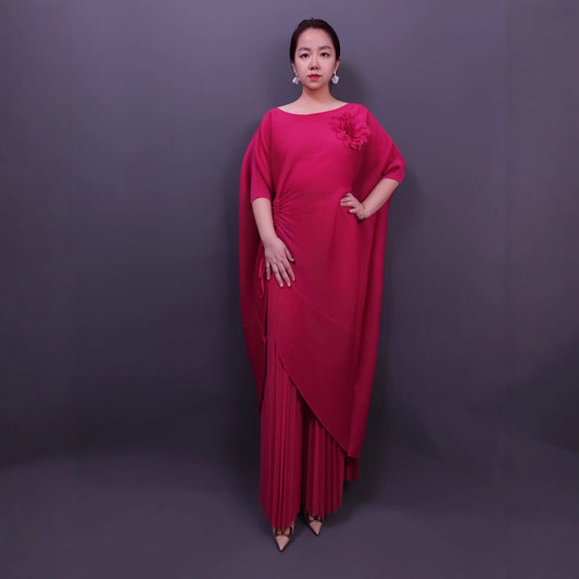 Solid Color Bat Sleeve Loose Drawstring Fashion Slimming
