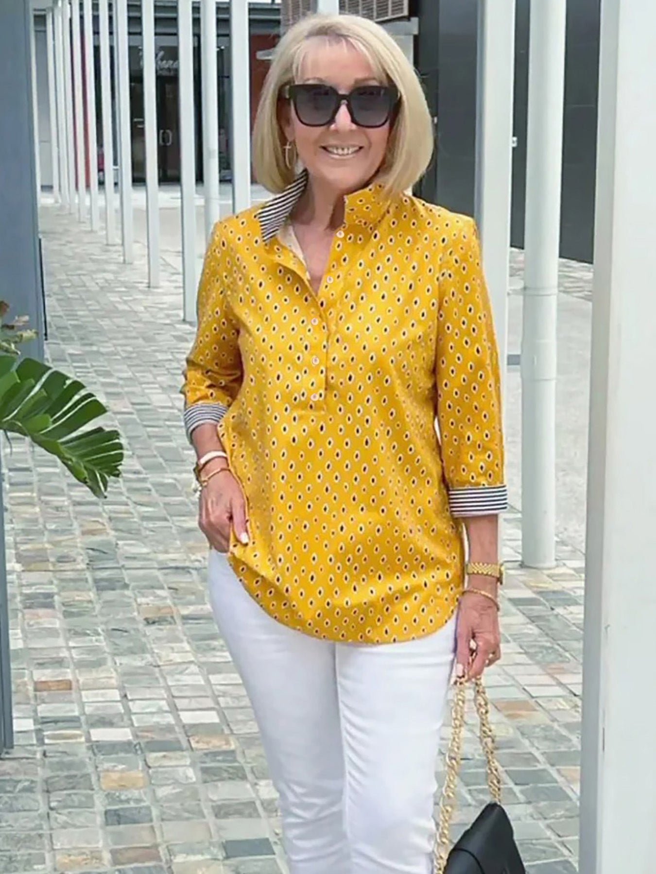 Women's Boho Vacation Style Polka Dot Back Button Printed Top Three-quarter Sleeve Shirt