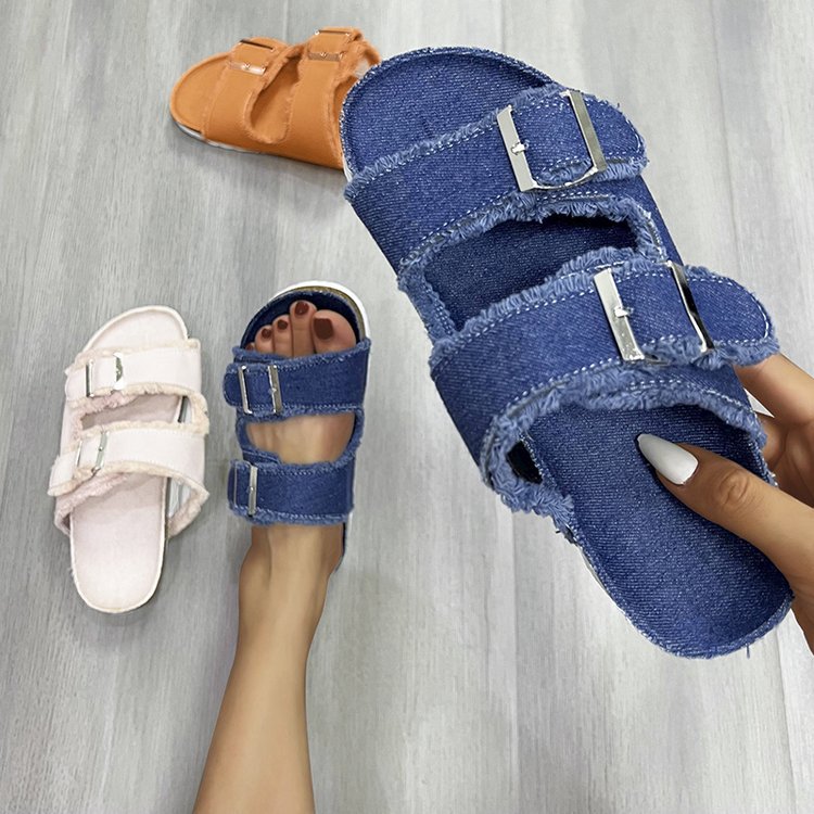 Womens Outdoor Belt-buckle Flat Slide Sandalssimple And Comfortable