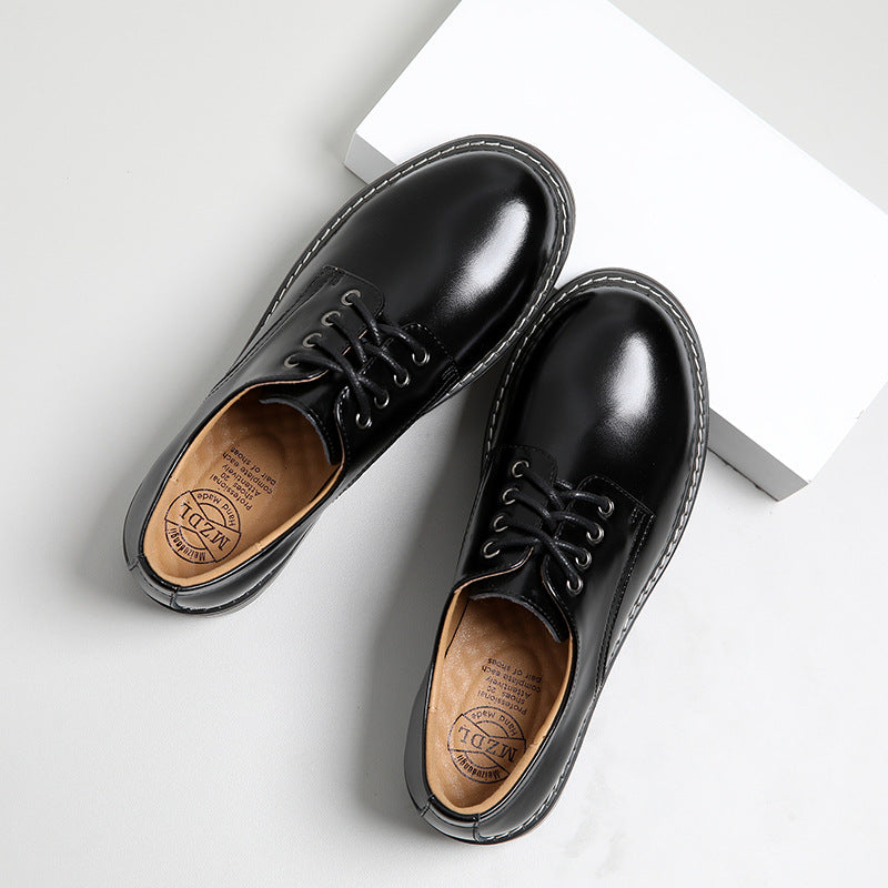 Fashion Little Leather Female Black Round Toe Retro Student Flat Shoes
