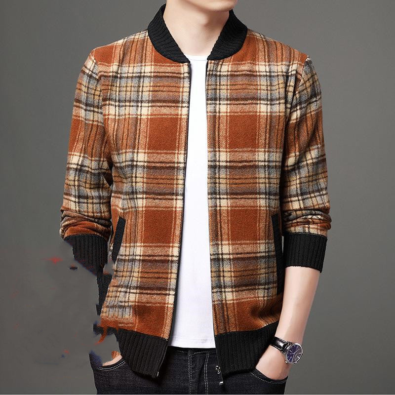 Fleece Jacket Zipper Cardigan Casual Plaid