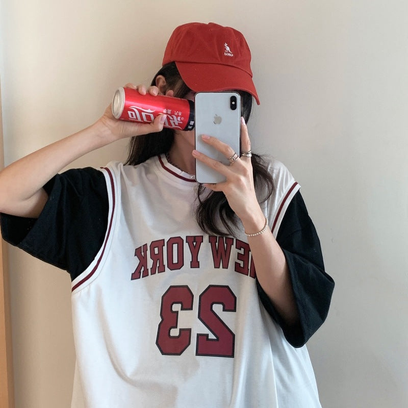 Fake Two-piece Baseball Uniform College Style Temperament Ins Trendy Top