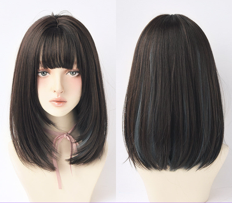 Wig Long Straight Hair Gradient Color Full Top Micro Volume Medium Length