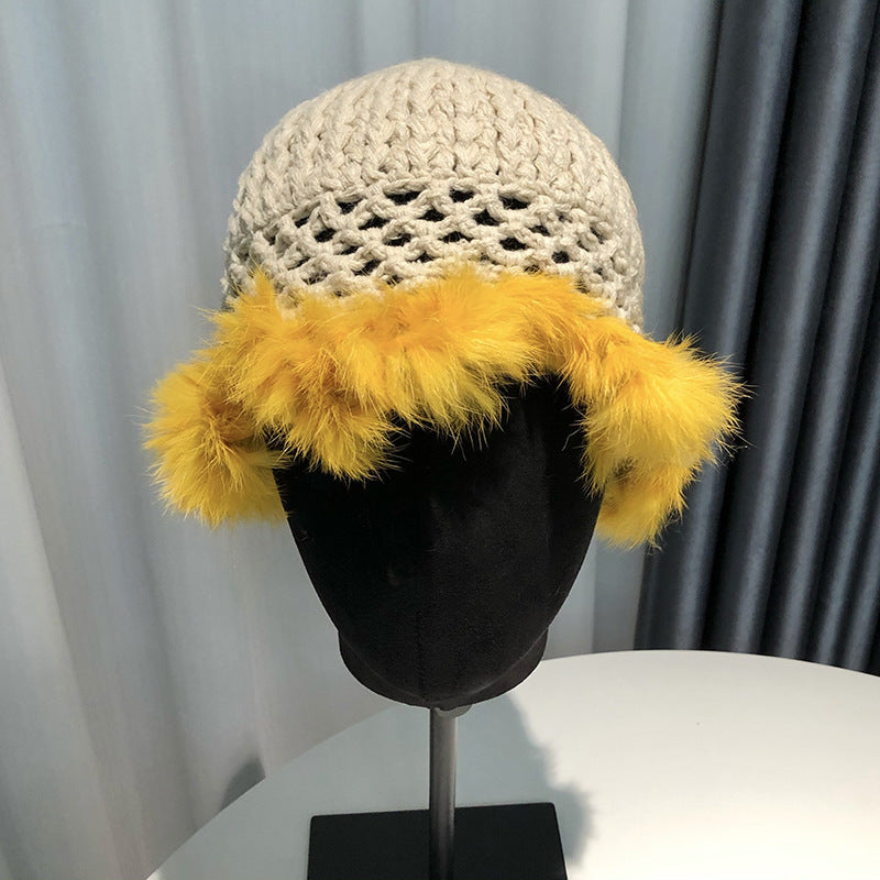 Women's Hollow Knitted Fisherman Rabbit Fur Hat