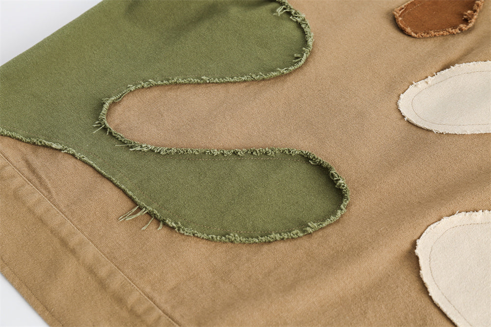 Stitching Color Block Design Sense Niche Loose Turn-down Collar Coat Tide