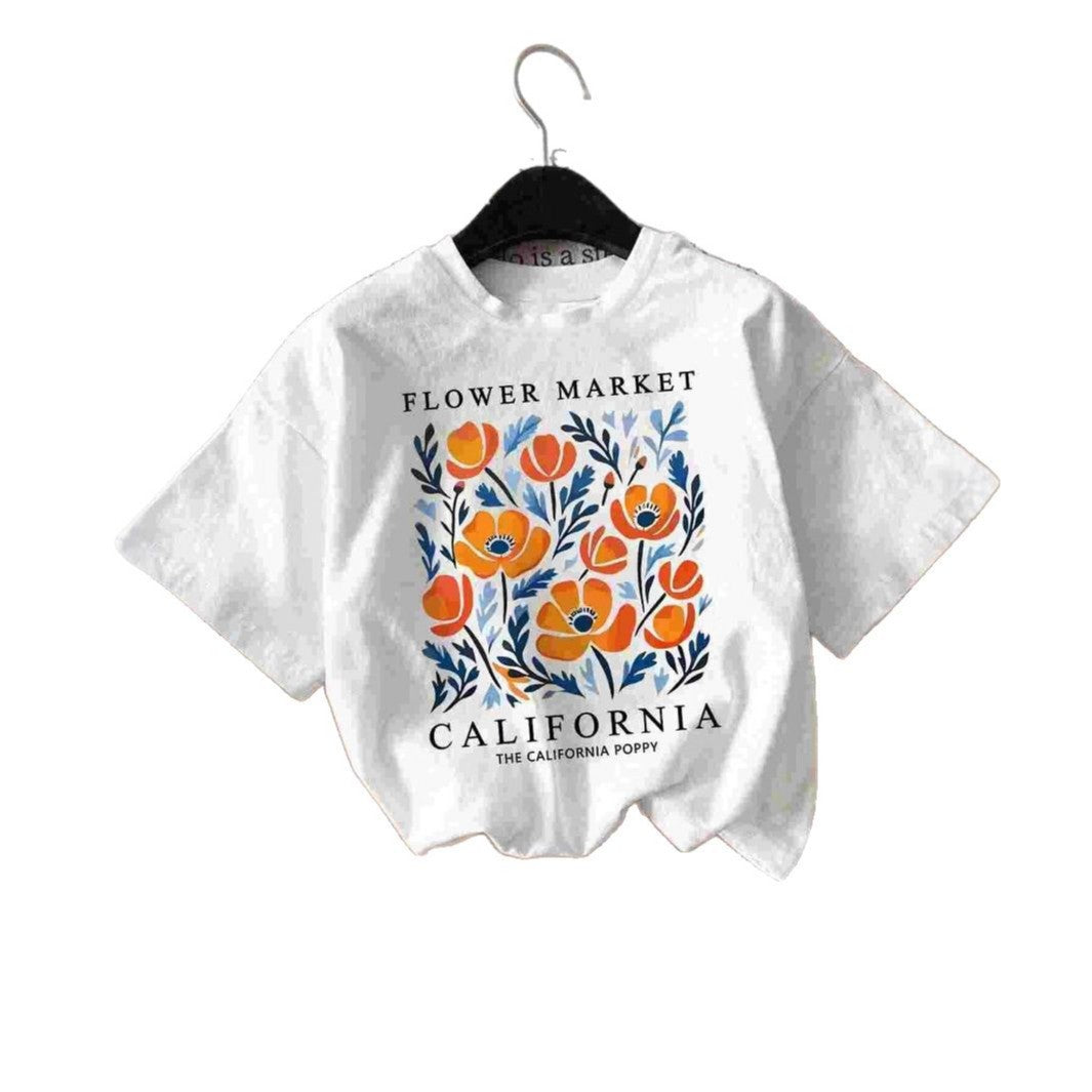 Round Neck Short Sleeve Flower Letter Pattern Printed Summer New T-shirt Women's Shirt