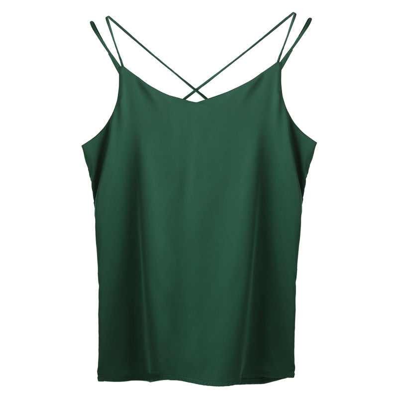 Silk Satin Camisole Women's Suit Inner Bottoming Shirt Beautiful Back Sleeveless Back Slit