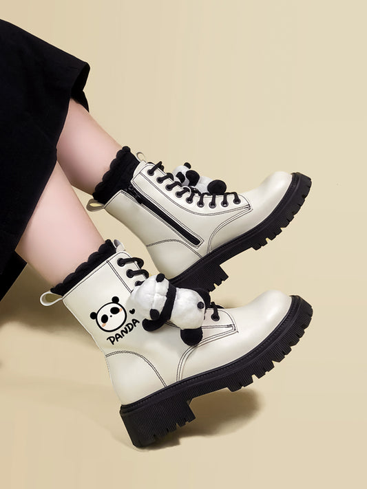 Women's Mid-tube Thick-soled White Martin Boots Are Cute