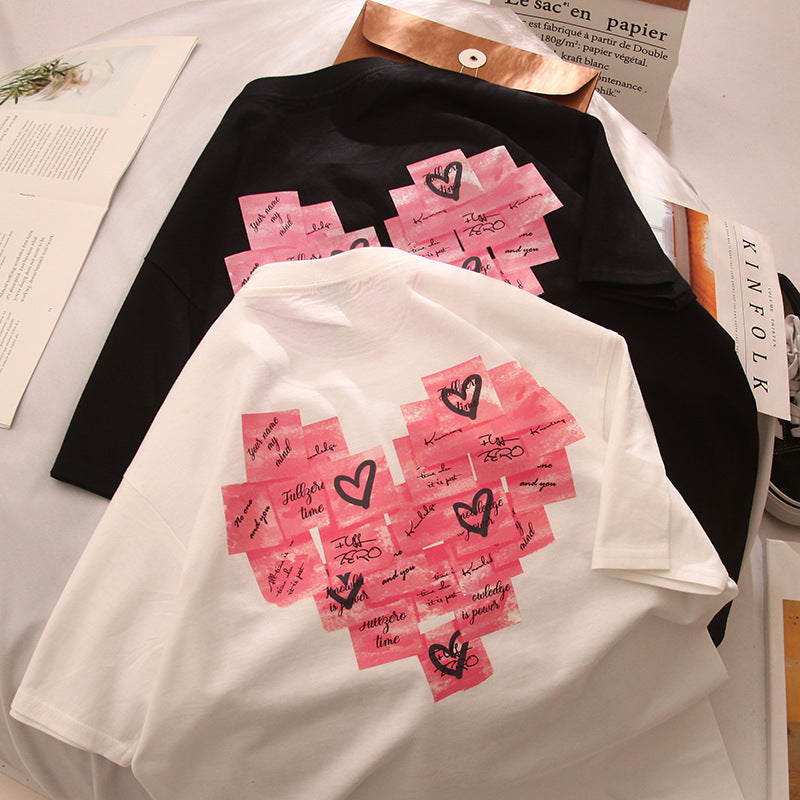 Summer New Printed Alphabet Cartoon Couple Short-sleeved T-shirt Men And Women