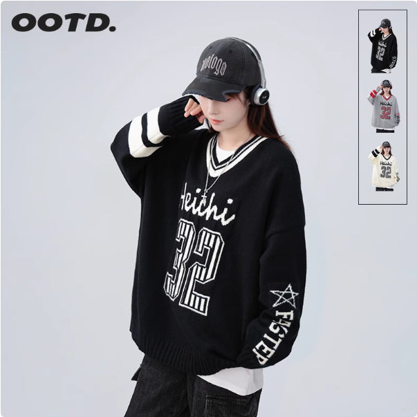 Contrast Color Digital Printed Sweater