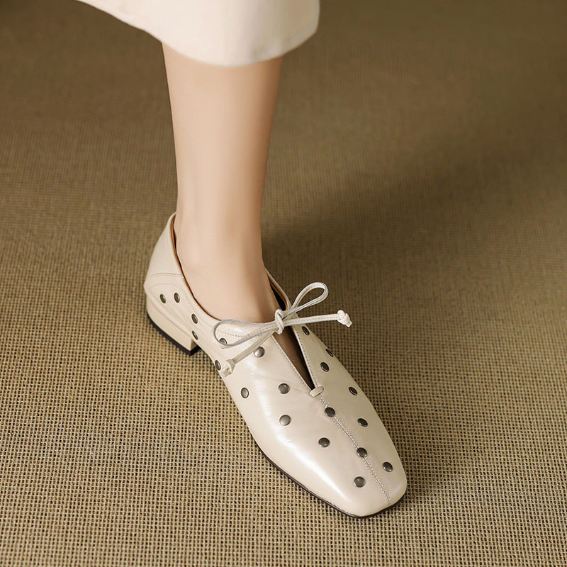 Leather Rivets Mary Jane Elegant Spring Leather Shoes