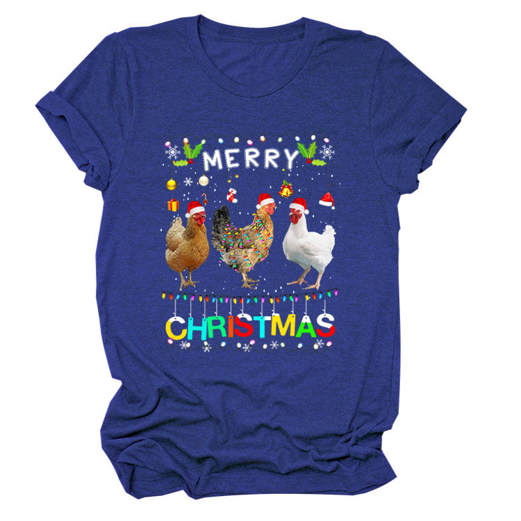 Europe And The United States Christmas Printed Casual Ladies Short-sleeved T-shirt