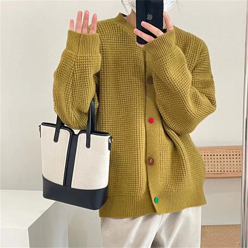 Women's Lazy And Gentle Color Button Sweater Coat