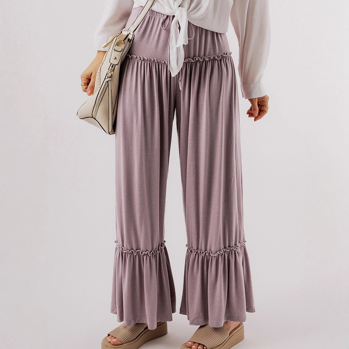High-waisted Casual Versatile Drawstring Wide-leg Pants