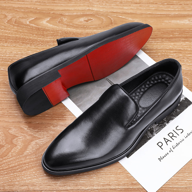 Men's Leather Shoes Business Formal Wear Casual Pointed Leather Shoes Summer Breathable Invisible Elevated Loafers Hair Stylist
