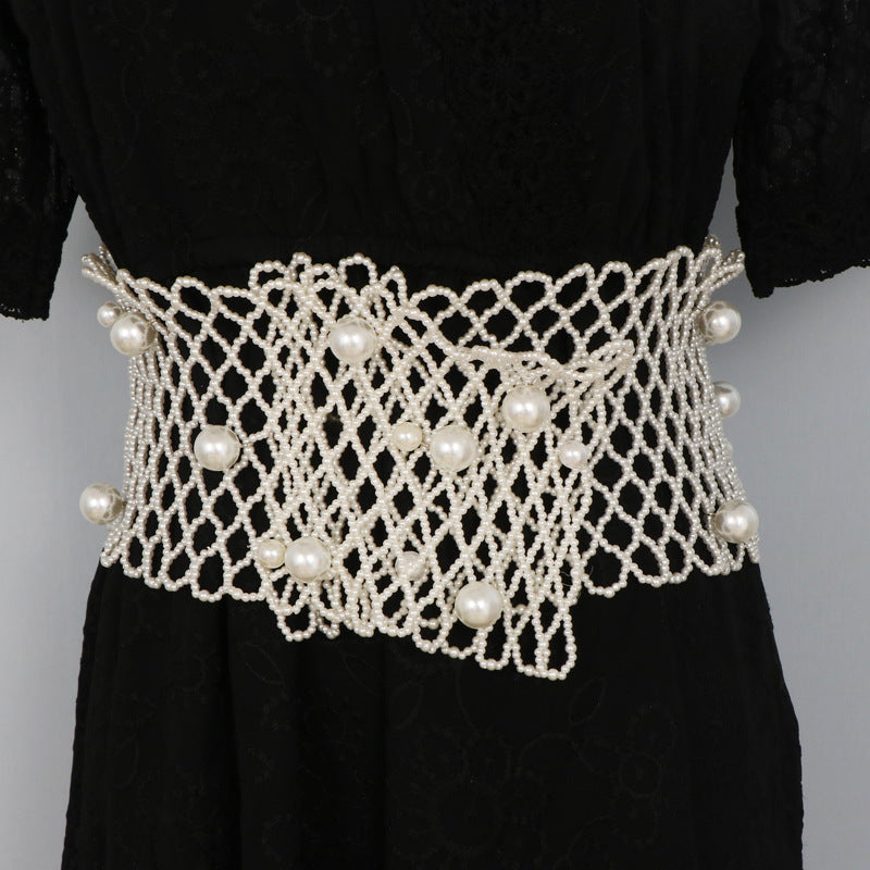 Women's Fashion Versatile Hollow Pearl Decorative Girdle