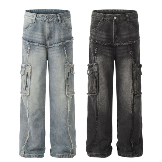 High Quality Jeans With A Multi-pocket Design And Raw Edge Detailing